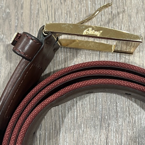 Brioni Size 44 Handmade in Italy Wine Burgundy Solid Brass Buckle Lux Belt EUC - Picture 13 of 14